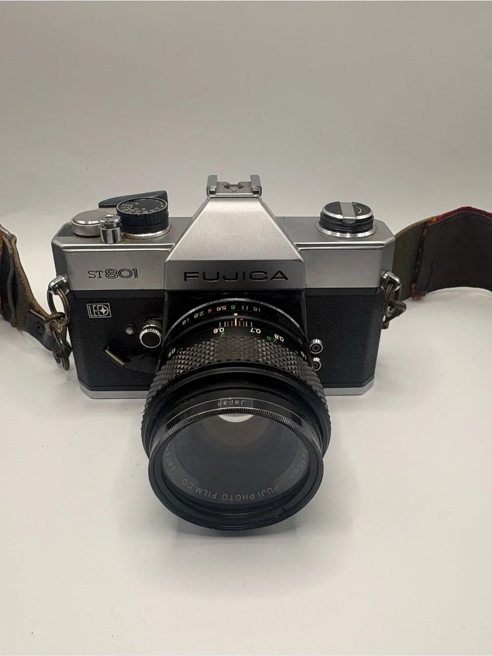 Fujica ST801 Film SLR Camera - Silver & Black with Retro Strap
